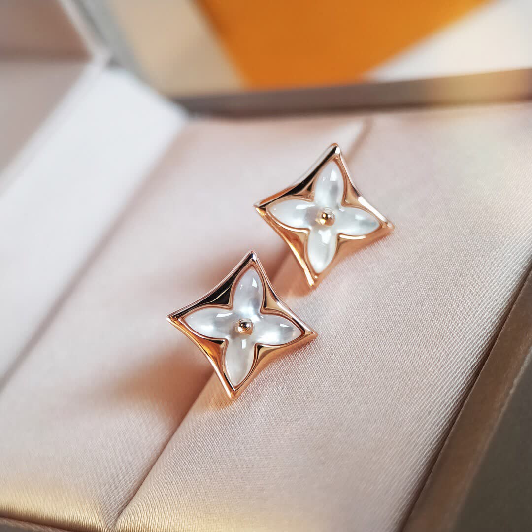 Louis Vuitton Gold Flower Earrings with Opal and Diamond Accents